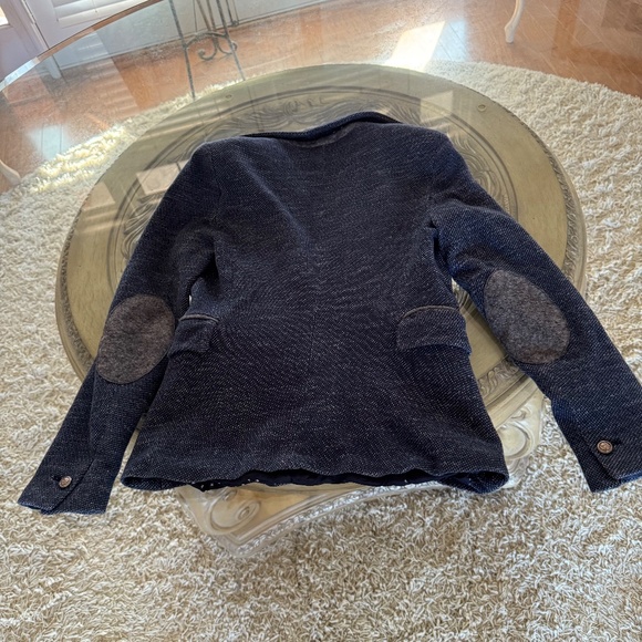 Zara Knit Textured Navy Blazer Star Lining Gray Elbow Patches Size Medium Womens - Picture 9 of 13